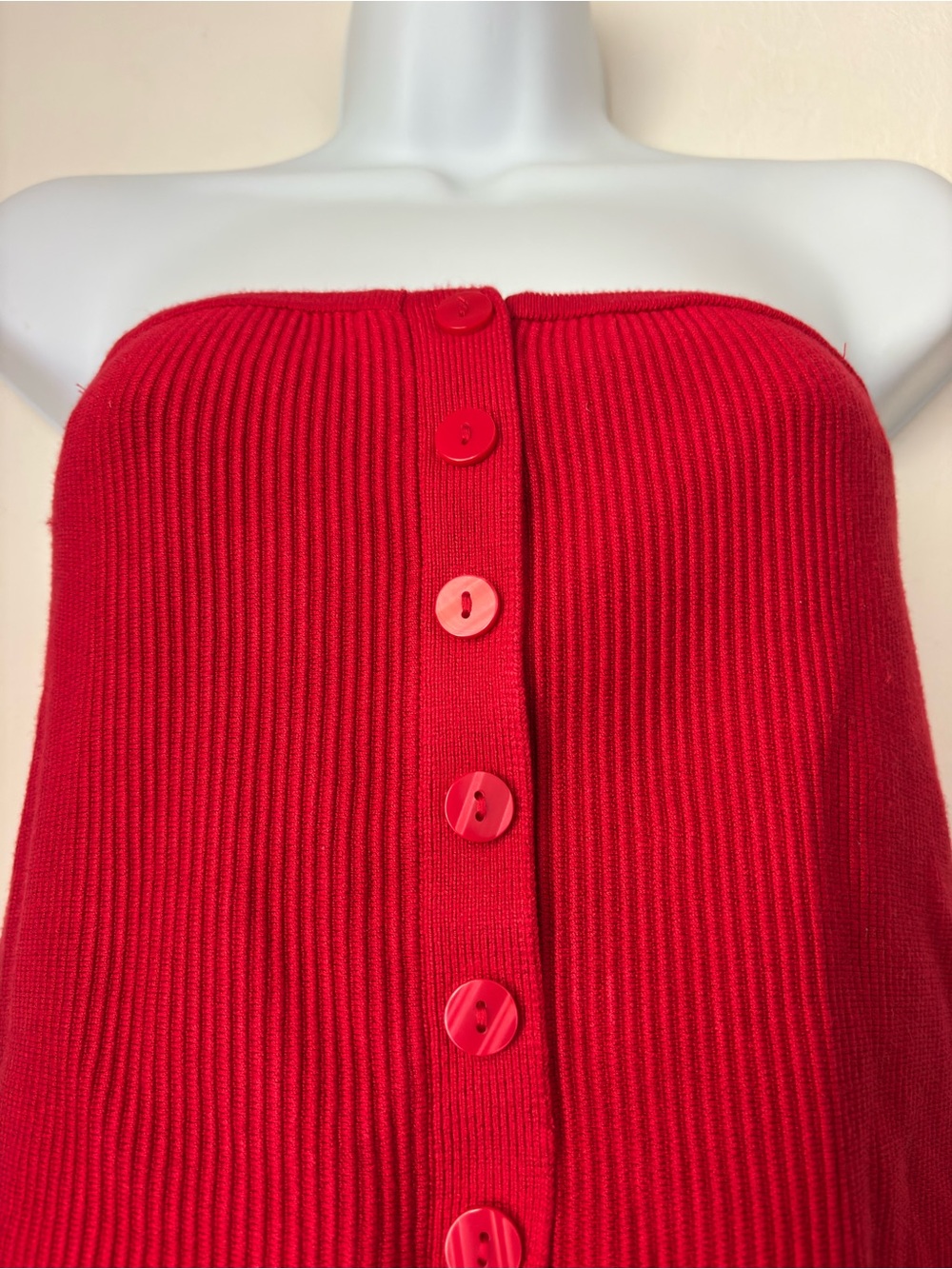 Abercrombie & Fitch Ottoman Button-Front Tube Top Size Medium NEW Red Ribbed - Picture 4 of 12